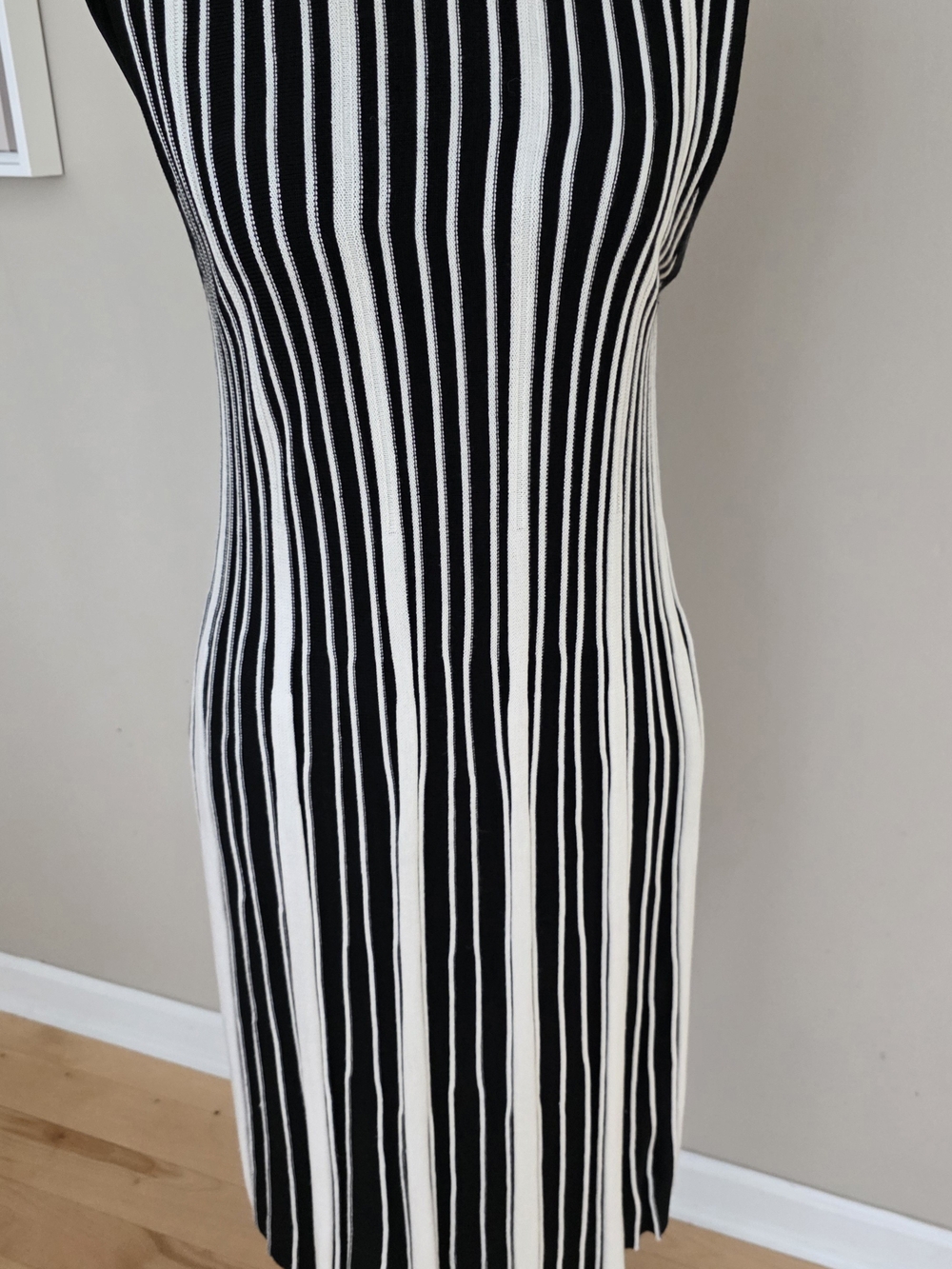 Candie's Black and White Vertical Stripe Midi Dress